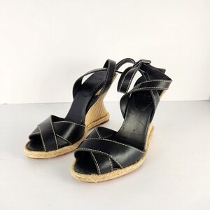Christian Louboutin Women's Leather/Espadrilles Wedge Sandals Black Size 36